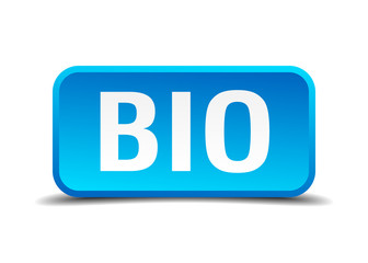 bio blue 3d realistic square isolated button