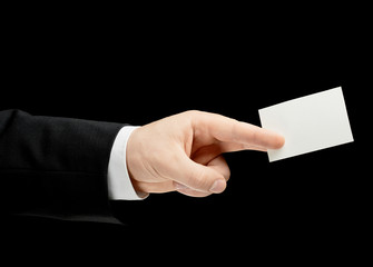 Caucasian male hand in a business suit isolated