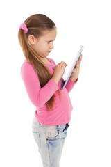 Cute little girl using tablet pc