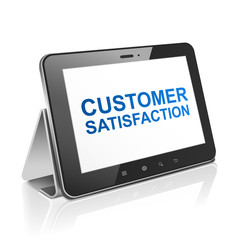 tablet computer with text customer satisfaction on display