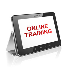 tablet computer with text online training on display