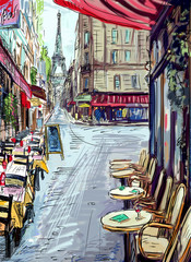 Naklejka premium Ulica w Paryżu - ilustracja