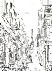 Fototapety  Ulica w Paryżu - ilustracja