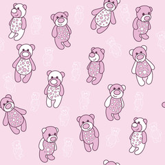 Seamless background with teddy bears in pink