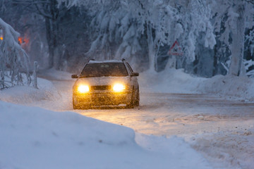 car in winter, Orlicke hory, Czech Republic