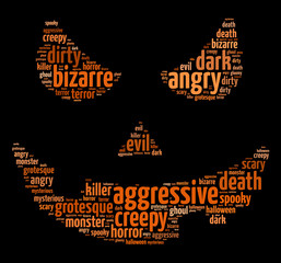 Words illustration of a scary face over black background
