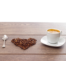 heart symbol made of coffee beans