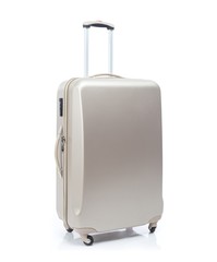 Big travel suitcase on wheels, isolated white