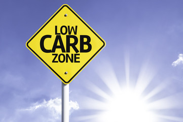 Low Carb Zone road sign with sun background