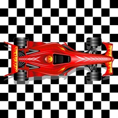 Naklejki  Czerwony samochód wyścigowy Formuły 1 na tle w kratkę