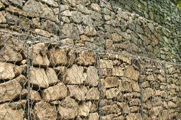 Gabion plastic covered wire mesh baskets filled with stone