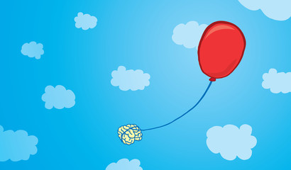 Brain floating tied to a balloon