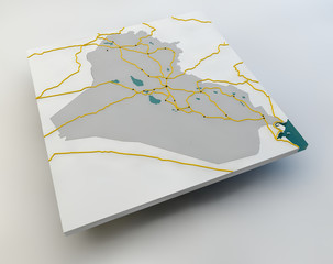 3d map of Iraq states, borders, roads and cities