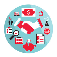 Obraz na płótnie Canvas Flat business elements handshake partnership concept