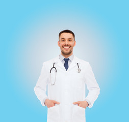 smiling male doctor with stethoscope