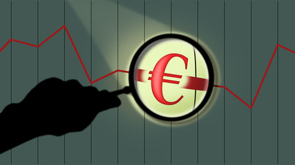 Magnifying glass. Euro business and graph