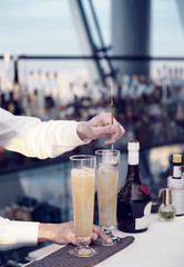 Bartender is stirring a cocktail