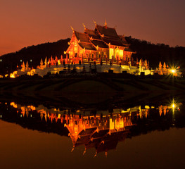 Fototapeta na wymiar Ho Kham Luang in the twilight, Chiangmai province of Thailand