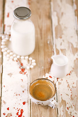 Coffee cup on old wooden table