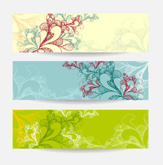 Set abstract doodle banners yellow blue green