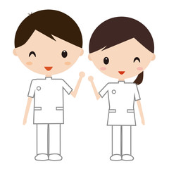 白衣の男女　ガッツポーズ