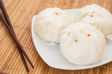 Steamed buns on plate, Chinese food