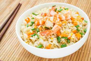 Fried rice with shrimp in bowl