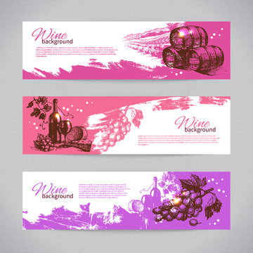 Banners of wine vintage background. Hand drawn illustrations
