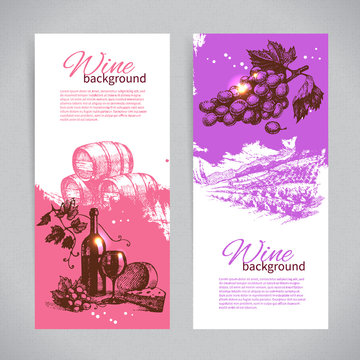 Banners of wine vintage background. Hand drawn illustrations.