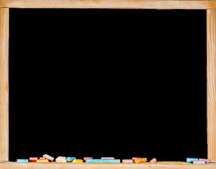 black chalkboard or blackboard and color pencils