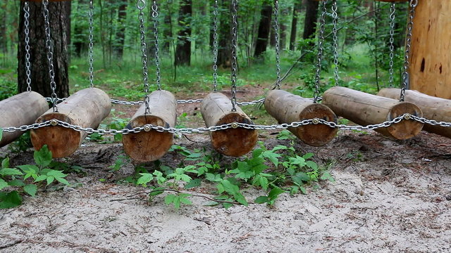 Side view of an obstacle course in the forest