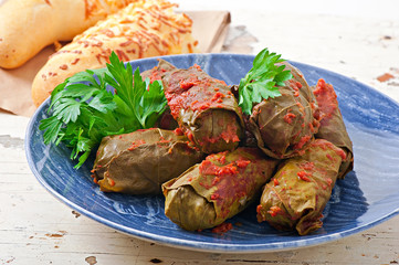 Dolma, stuffed grape leaves, turkish and greek cuisine