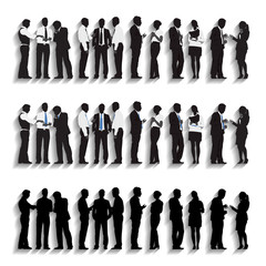 Silhouettes of Business People Working in a Row