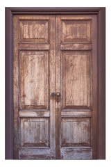 Old wooden brown house door in Hong Kong on white background