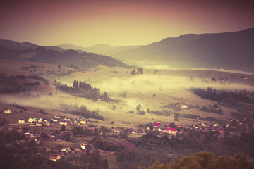 Misty morning in the mountain village.