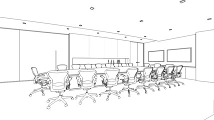 outline sketch of a interior meeting room - obrazy, fototapety, plakaty