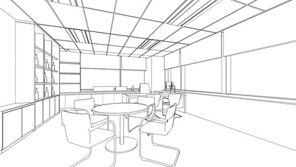 outline sketch of a interior office
