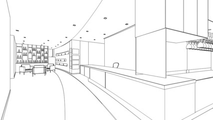 outline sketch of a interior reception  area