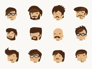 12 Hipster faces - flat design character set
