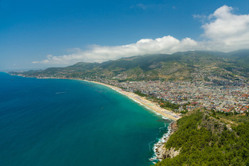 View from the height of the mountain at Antalya and beaches.