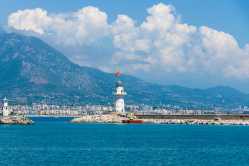 Fototapeta na wymiar Sea port of Alanya and the lighthouse. Turkey.
