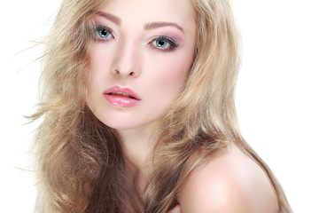 Fototapeta premium sexy whiteheaded young woman with beautiful blue eyes on white 