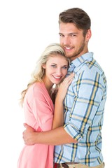 Plakat Attractive couple embracing and smiling at camera