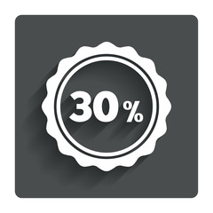 30 percent discount sign icon. Sale symbol.