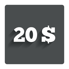 20 Dollars sign icon. USD currency symbol.