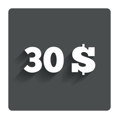 30 Dollars sign icon. USD currency symbol.