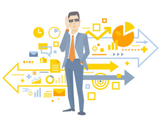 Vector illustration of a portrait of analyst man in a jacket han