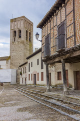 detail of the typical columns with arcades in Arevalo, Spain