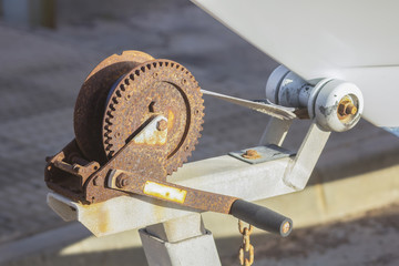 rusty pulley to raise a trailer boats