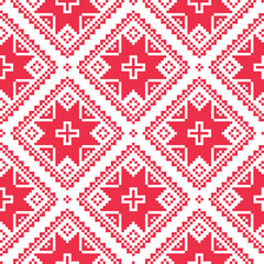 Fototapeta na wymiar Seamless Ukrainian, Slavic folk art red embroidery pattern